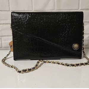 Vintage black leather croc print clutch bag